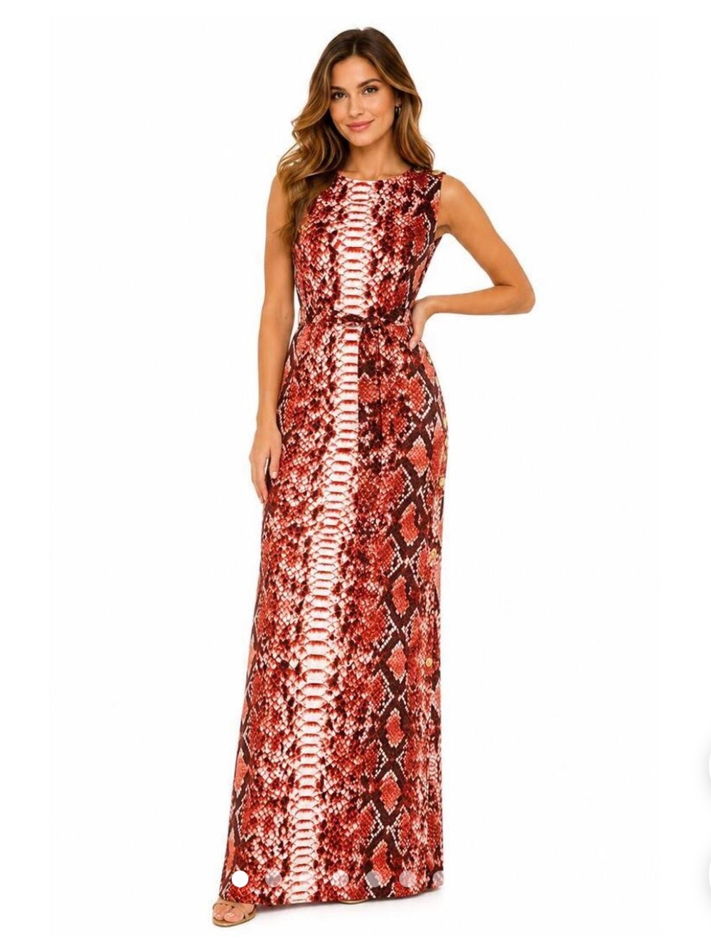 Michael Kors Coral/Red Snakeskin Print Maxi Dress